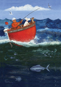 The Jolly Angler Poster Print by Peter Adderley featuring a joyful fishing scene.