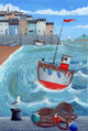 Lobster Pot Poster Print by Peter Adderley showcasing vibrant coastal life.