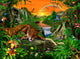 Jaguar's Jungle Ruins poster print by Gerald Newton showcasing a lush jungle scene.