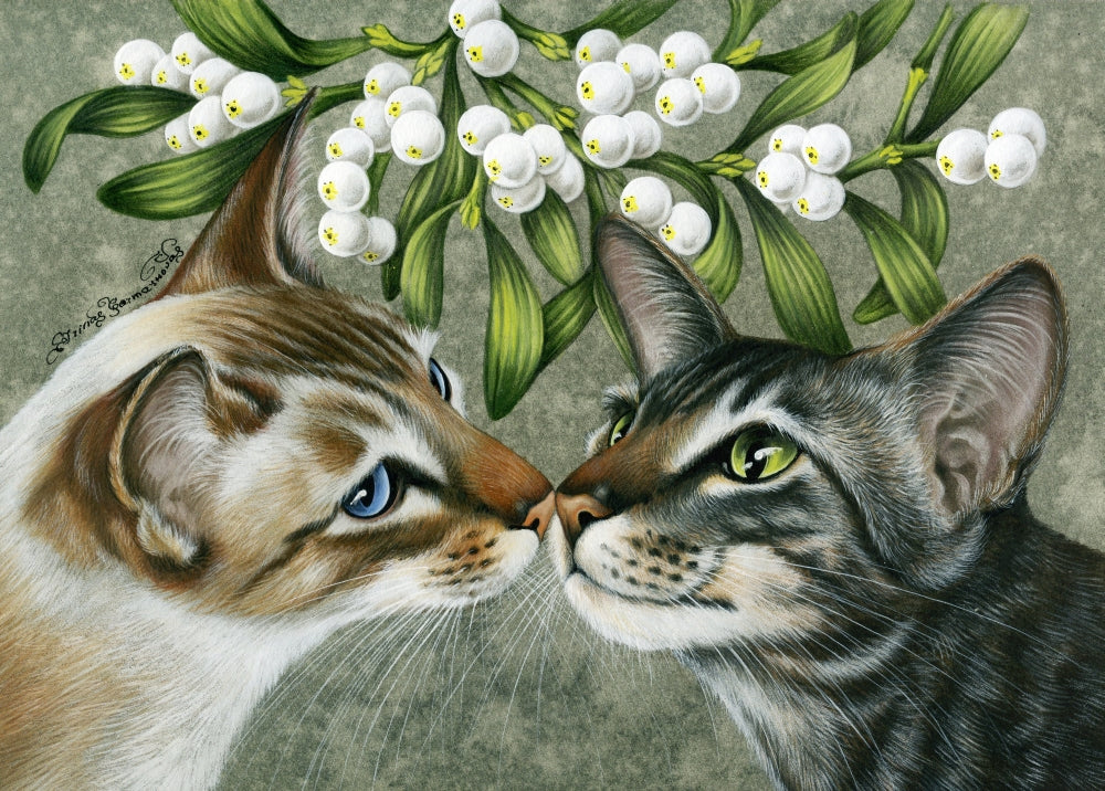 Under The Mistletoe poster print by Irina Garmaschova-Cawton featuring festive holiday imagery.