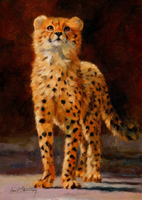Cheetah Cub Poster Print by David Stribbling showcasing an adorable cheetah cub.