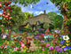 English Cottage Garden Poster Print by Gerald Newton, vibrant floral artwork