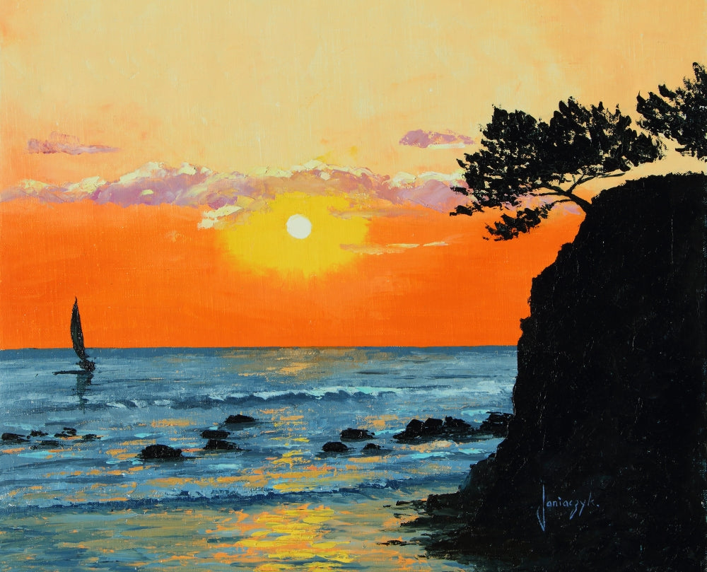 Peaceful Sunset Art Print by Jean-Marc Janiaczyk, serene landscape.