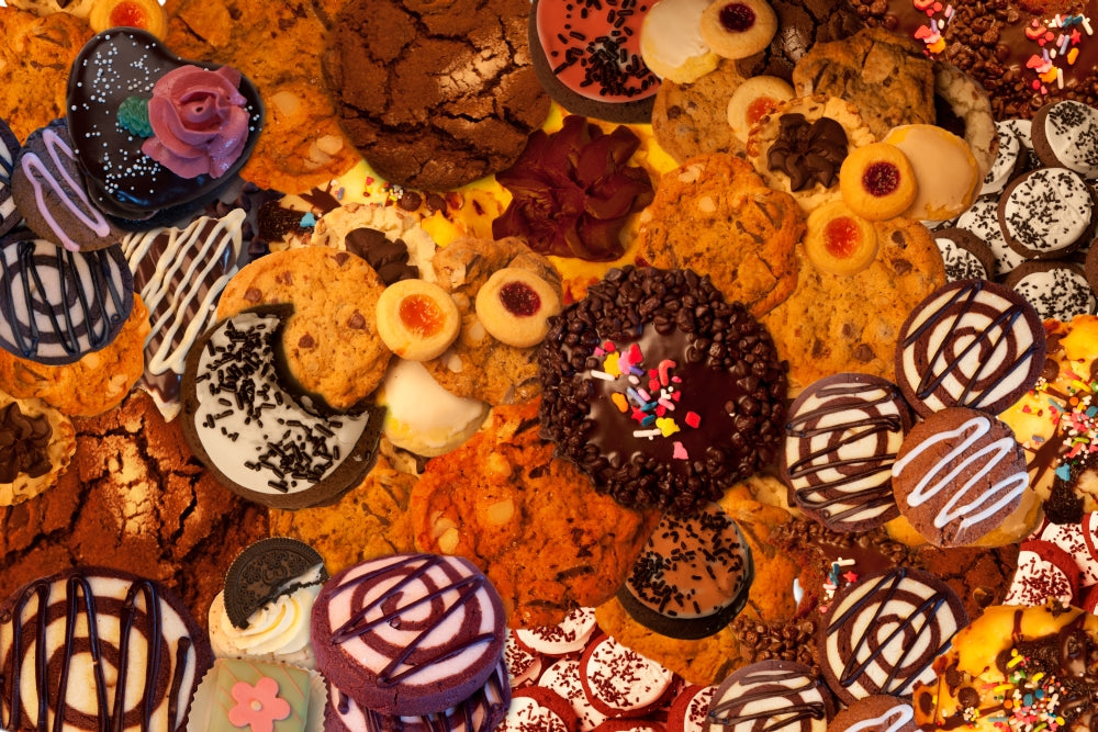 Cookie Crazy 2 Poster Print featuring colorful cookies by Alixandra Mullins.