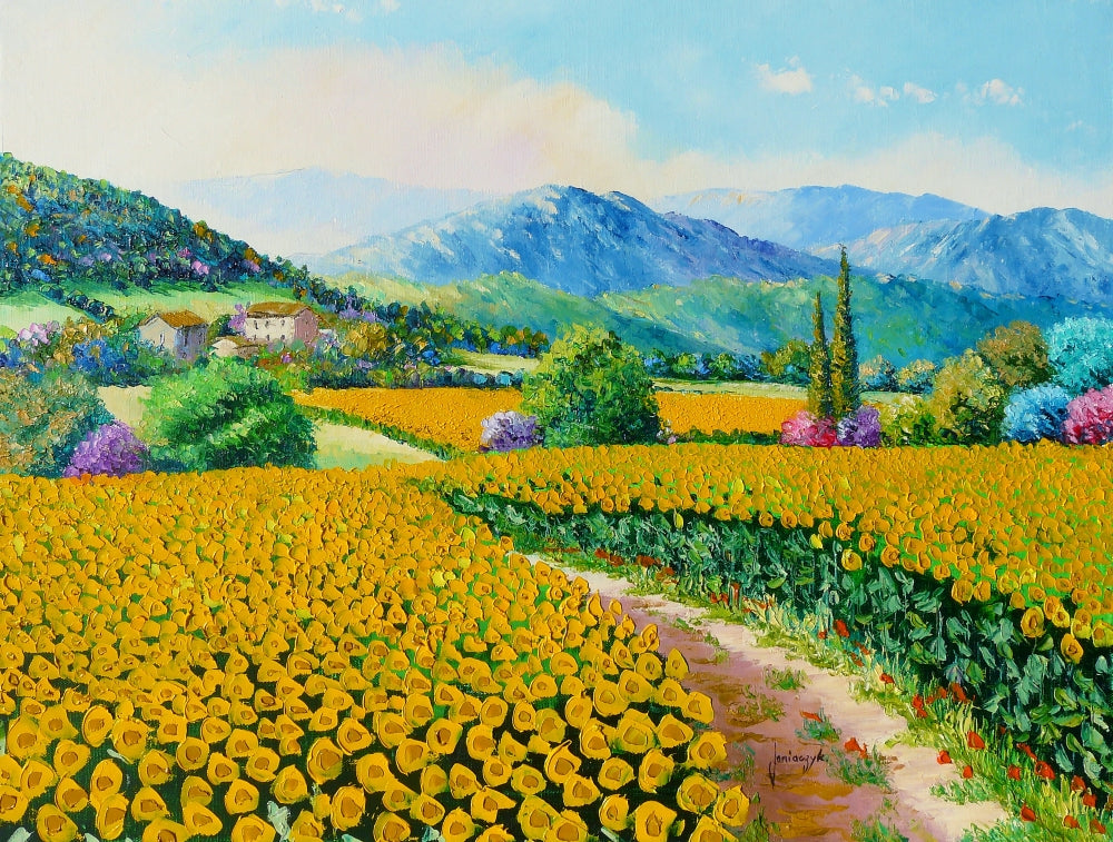Sunflowers Poster Print by Jean-Marc Janiaczyk, vibrant floral artwork.