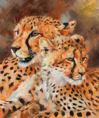 Mother and Child Leopards Poster Print by David Stribbling showcasing wildlife beauty