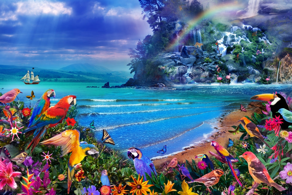 Bird Ocean Paradise Poster Print by Alixandra Mullins, vibrant nature artwork.