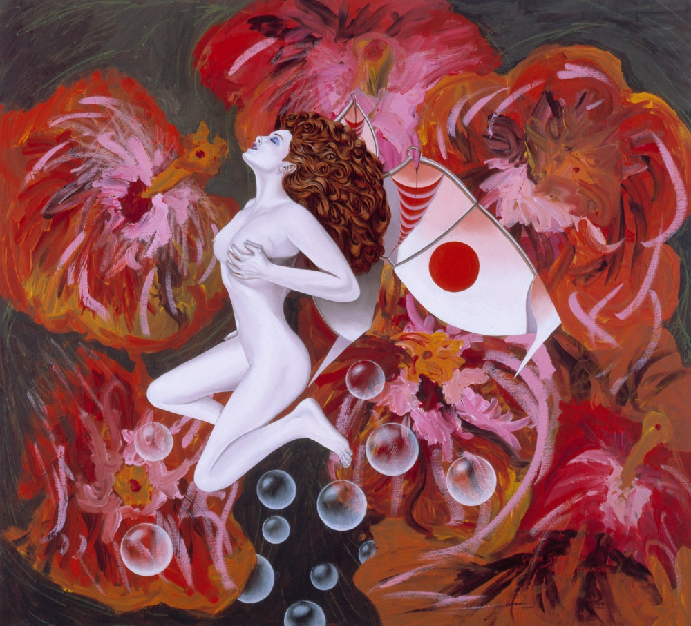 Ecstasy Art Print by Graeme Stevenson showcasing vibrant colors and dynamic forms.
