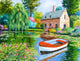 The House Pond Poster Print by Jean-Marc Janiaczyk, depicting a serene pond surrounded by lush greenery.