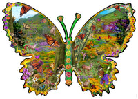 Butterfly Meadow Green Poster Print by Alixandra Mullins showcasing vibrant colors and intricate butterfly details.