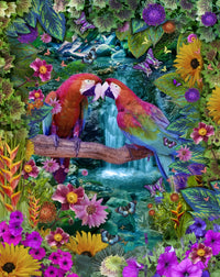 Parrot Paradise Poster Print by Alixandra Mullins showcasing vibrant tropical colors.
