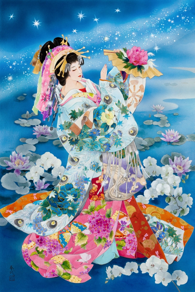 Tsuki Hoshi (Variant 2) Poster Print by Haruyo Morita depicting a serene night sky.