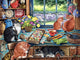 Cats Retreat Poster Print by Irina Garmaschova-Cawton featuring playful cats lounging.