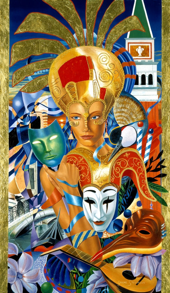 Venice Awaits You Poster Print by Graeme Stevenson, vibrant depiction of Venetian canals and architecture.