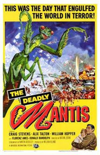 Deadly Mantis Movie Poster Print featuring classic horror elements.