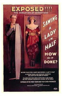 Sawing a Lady in Half Movie Poster Print showcasing a theatrical illusion.
