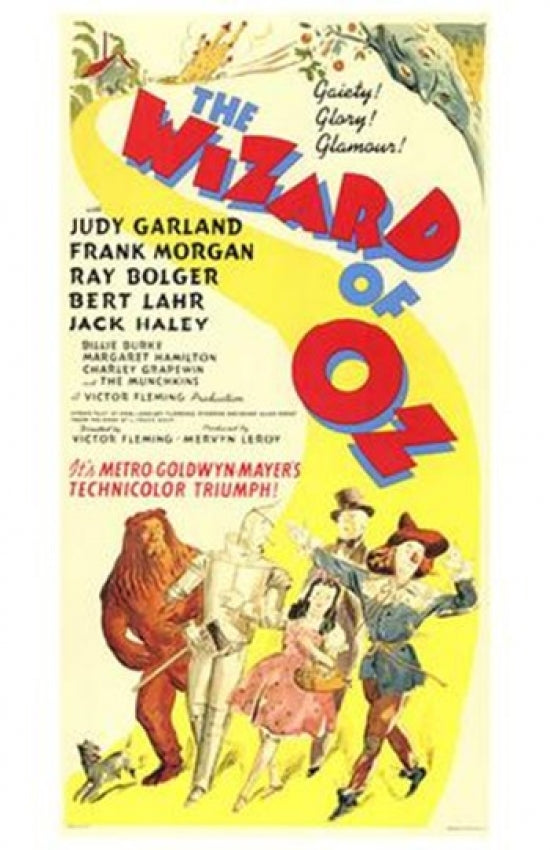 The Wizard of Oz Movie Poster Print featuring Dorothy and friends.