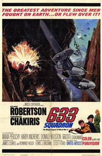 633 Squadron Movie Poster Print featuring aerial action scenes.