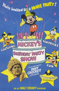 Mickey's Birthday Party Show Poster Print featuring Mickey Mouse celebrating his birthday.