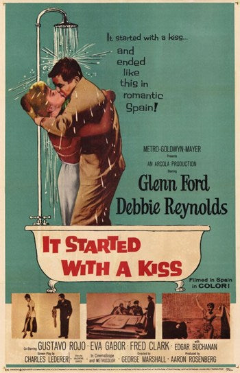 It Started with a Kiss movie poster print showcasing vibrant romantic imagery.