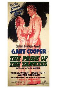 The Pride of the Yankees movie poster print showcasing Lou Gehrig.