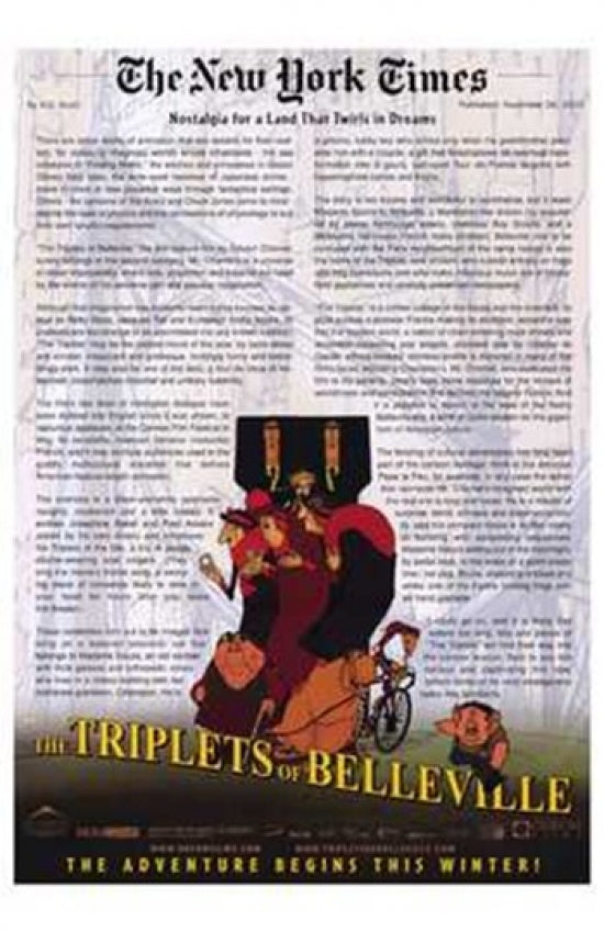 The Triplets of Belleville Movie Poster Print featuring vibrant animation art.
