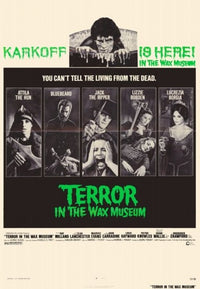 Terror in the Wax Museum Movie Poster Print featuring chilling horror imagery.
