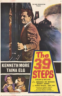 The 39 Steps Movie Poster featuring classic Hitchcock film design