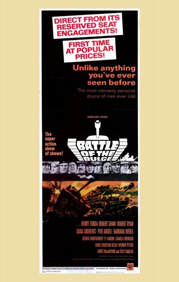 Battle of the Bulge Movie Poster Print showcasing historical war imagery.