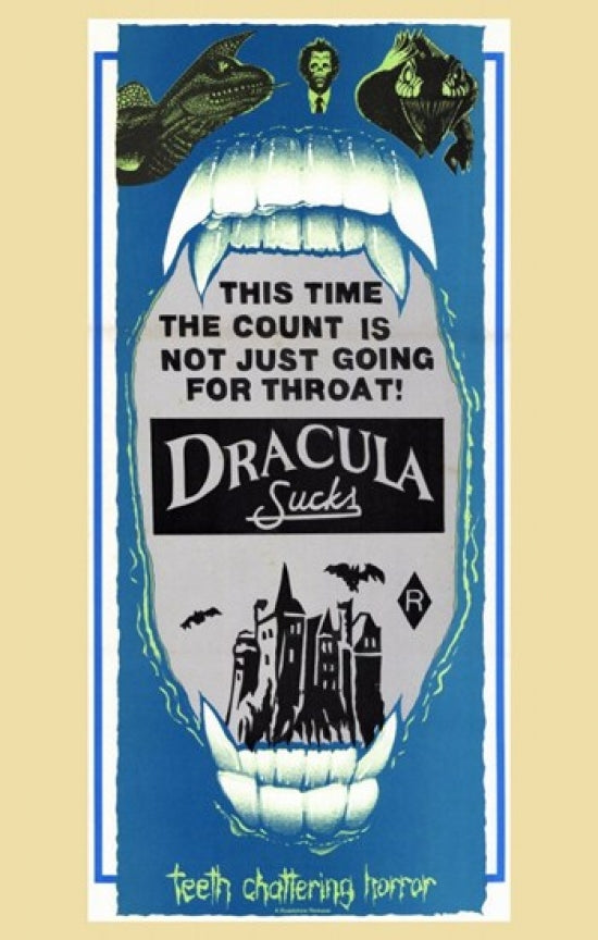 Dracula Sucks movie poster print from 1979 featuring vintage horror design.