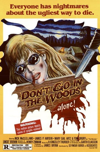 Don't Go in the Woods Movie Poster Print featuring chilling artwork.