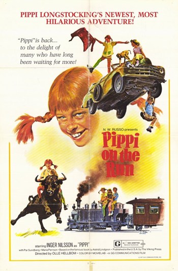 Pippi on The Run movie poster featuring the iconic character Pippi Longstocking.