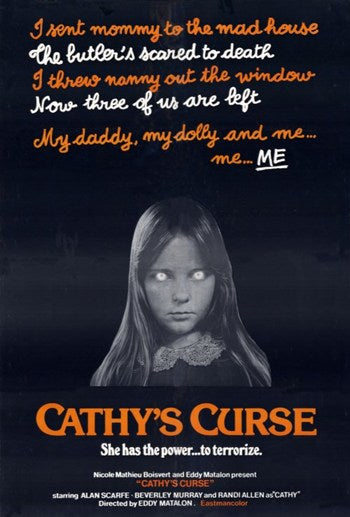 Cathy's Curse Movie Poster featuring haunting imagery from the film.
