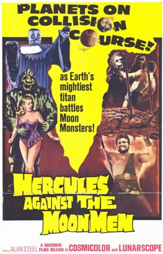 Hercules Against the Moon Men Movie Poster featuring epic battles under a moonlit sky.