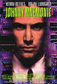Johnny Mnemonic Movie Poster Print showcasing a futuristic cyberpunk theme.