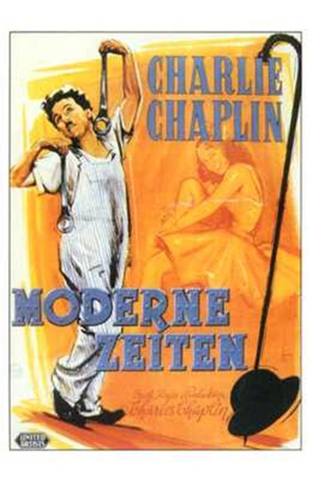 Modern Times Movie Poster Print featuring Charlie Chaplin in a vintage design.