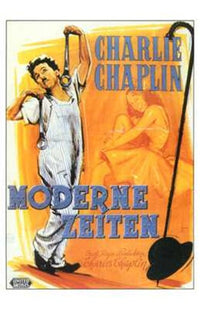 Modern Times Movie Poster Print featuring Charlie Chaplin in a vintage design.