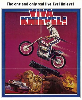 Viva Knievel Movie Poster Print featuring Evel Knievel's iconic stunts.