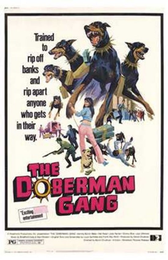 The Doberman Gang Movie Poster Print showcasing vibrant colors and action-packed imagery.