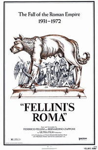 Fellini's Roma Movie Poster Print featuring vibrant imagery and classic design.