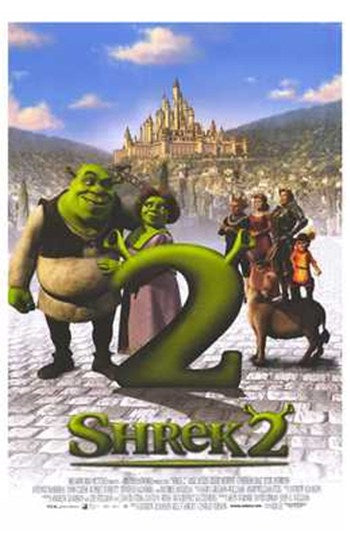 Shrek 2 Movie Poster Print featuring vibrant colors and whimsical design.