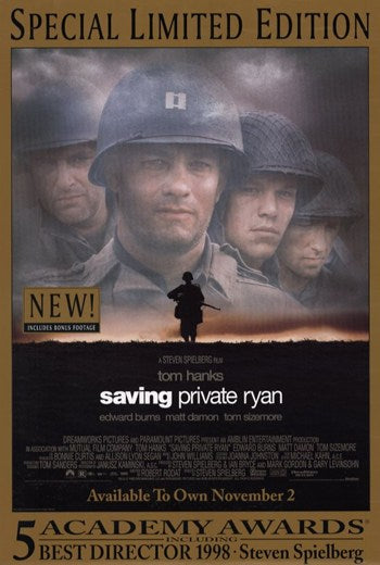 Saving Private Ryan Movie Poster Print featuring iconic WWII imagery.