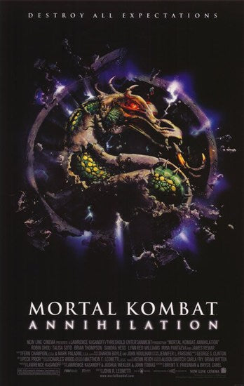 Mortal Kombat 2 Annihilation Movie Poster Print featuring iconic characters and action scenes.