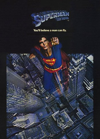 Superman the Movie Poster Print showcasing the iconic superhero.