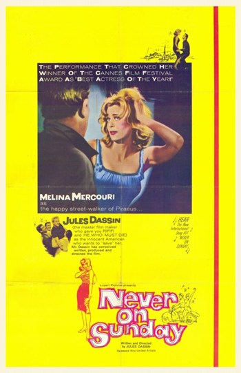 Never on Sunday Movie Poster featuring classic film art