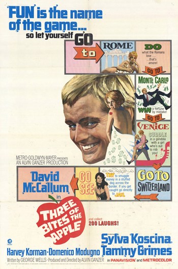 Three Bites of the Apple Movie Poster Print featuring vibrant imagery.