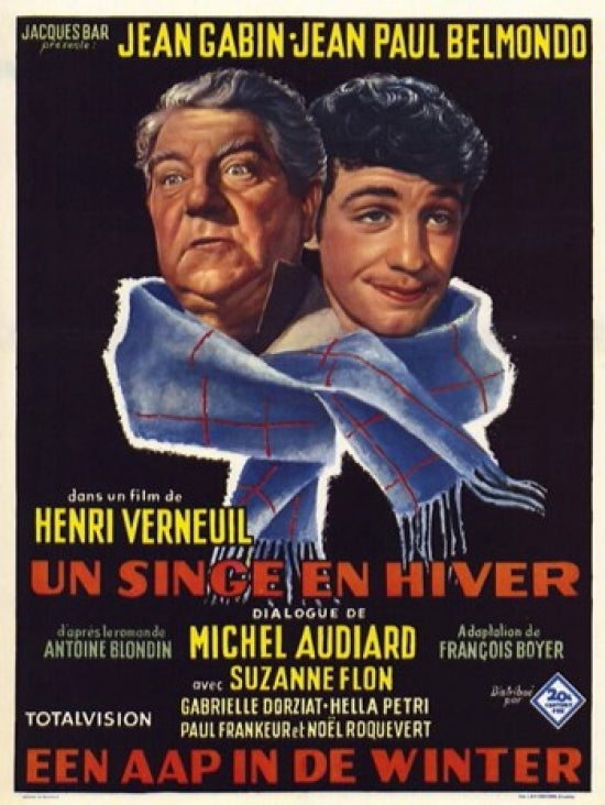 Monkey in Winter Movie Poster Print showcasing a playful monkey in a winter setting.