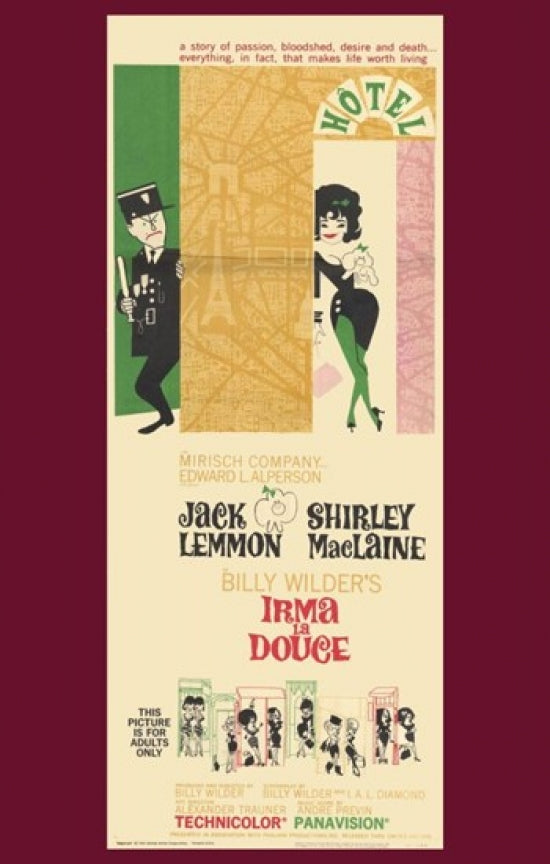 Irma La Douce Movie Poster Print showcasing vibrant colors and iconic design.