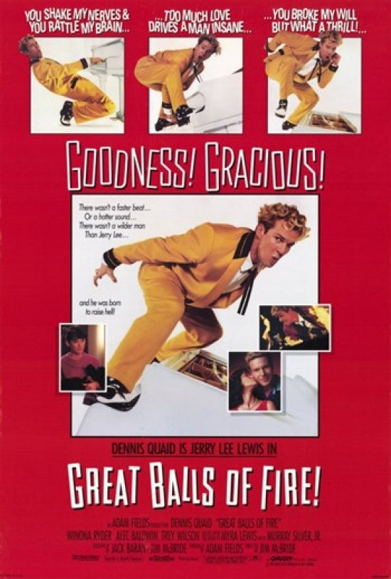 Great Balls of Fire Movie Poster Print showcasing vibrant colors and classic film aesthetics.