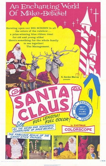 Santa Claus Movie Poster Print featuring festive holiday imagery.